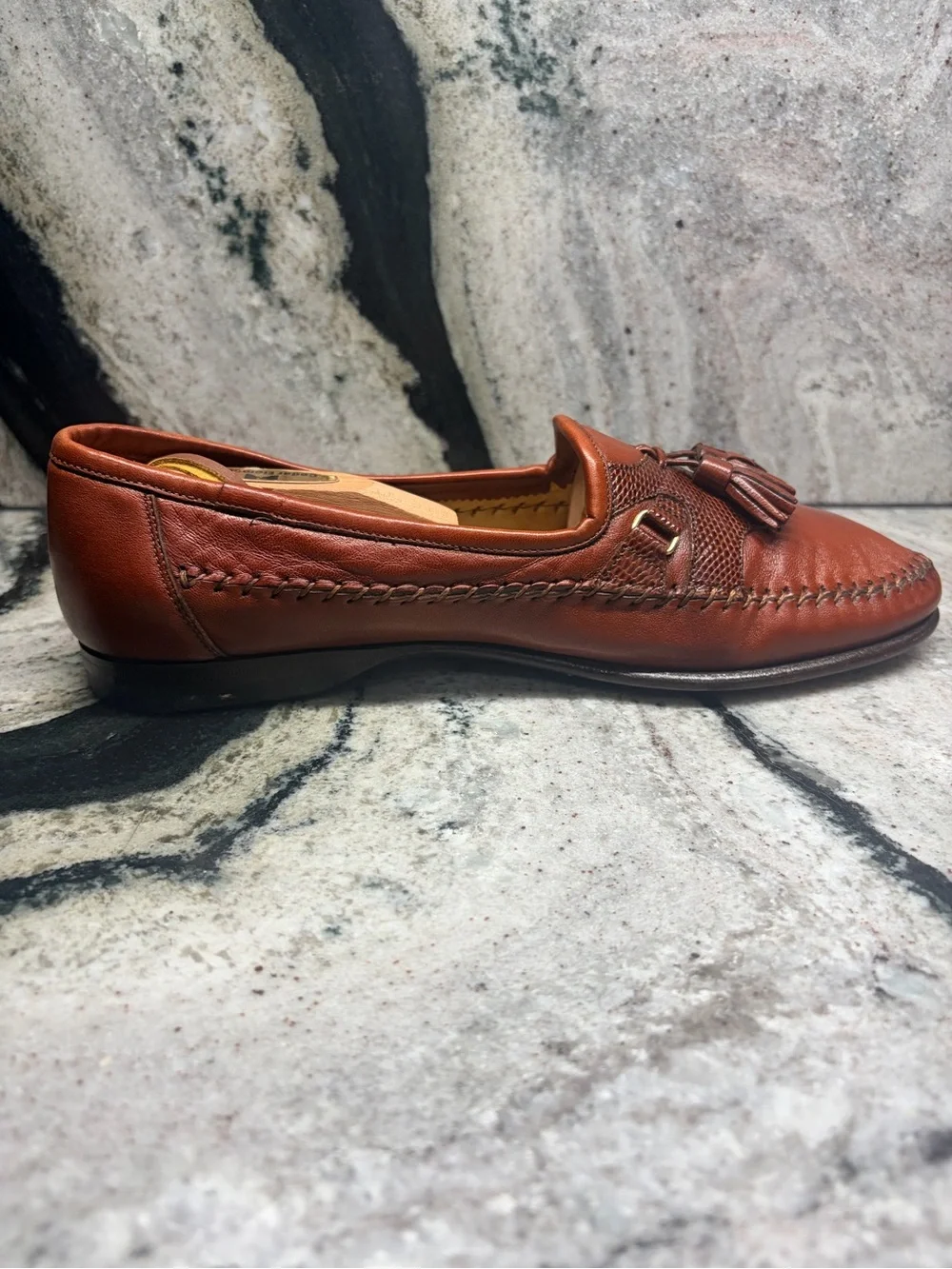Santoni Genuine Reptile Leather Tassel Loafers Women’s 8 Italy Luxury